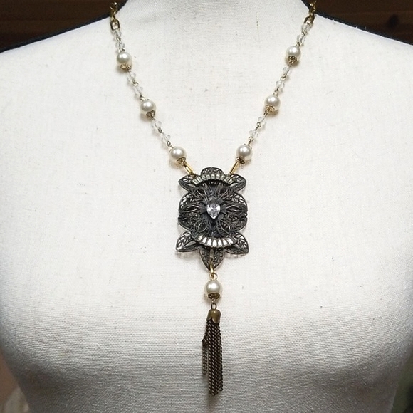 Repurposed Vintage Necklace 1920s Art Deco Faux Pearl Hand Crafted - Picture 6 of 12